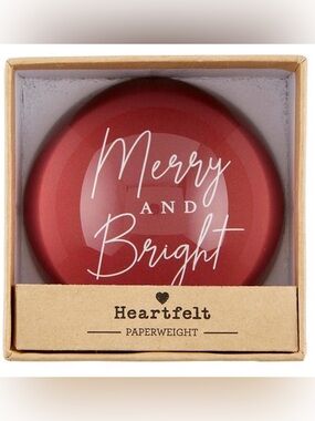 NIB Heartfelt Holiday Merry and Bright Red Glass Paperweight